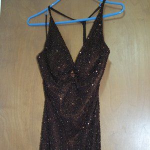 Brown Sequin Gown, tie-neck, NEVER WORN